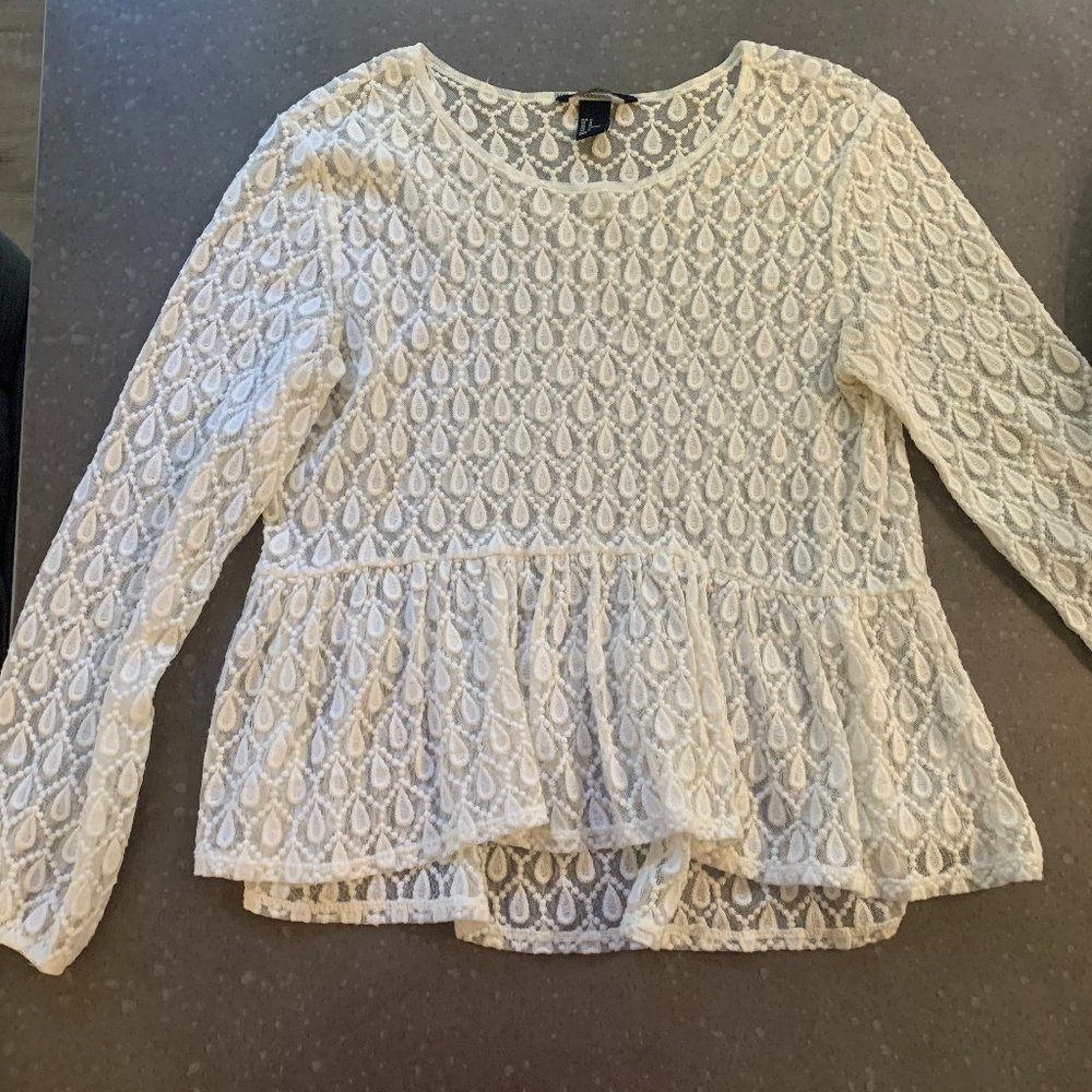 H&M; M; Off-white; High-Low blouse (no lining)